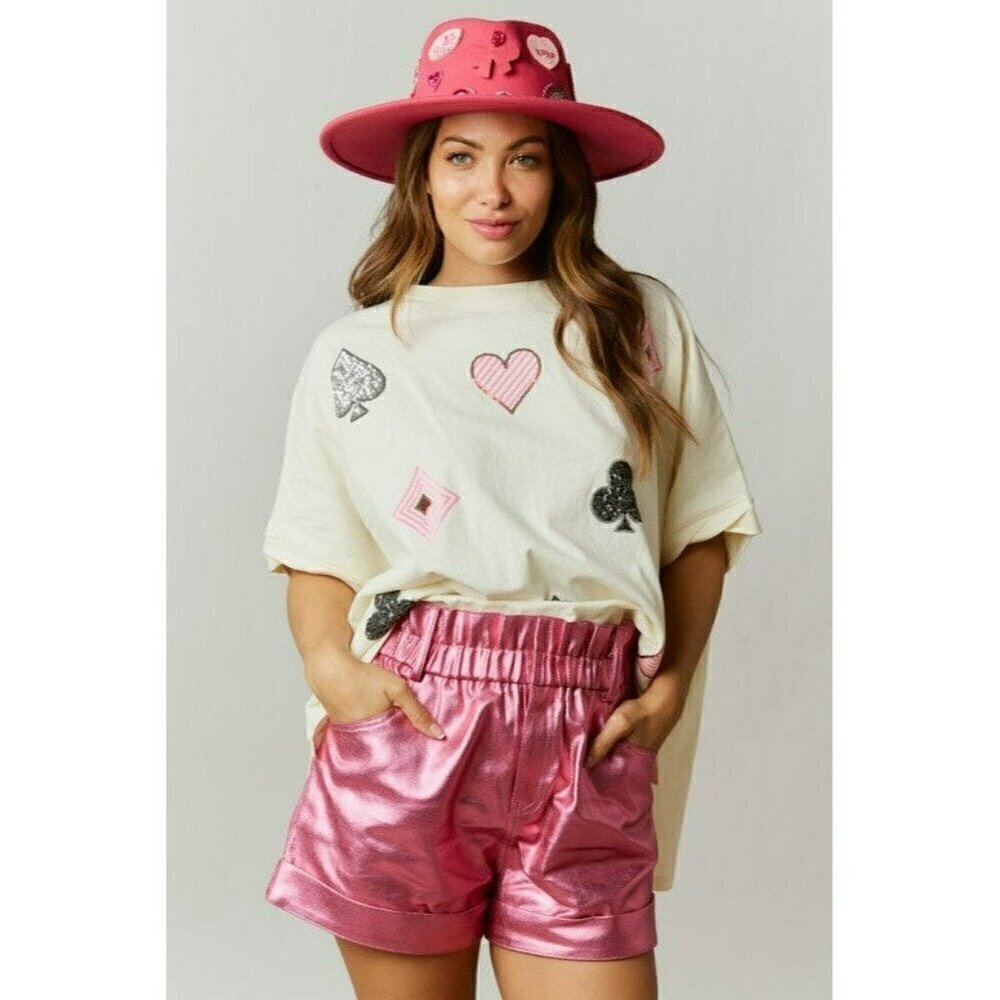 Poker Face Oversized Sequin Top in Cream - Picture 4 of 8